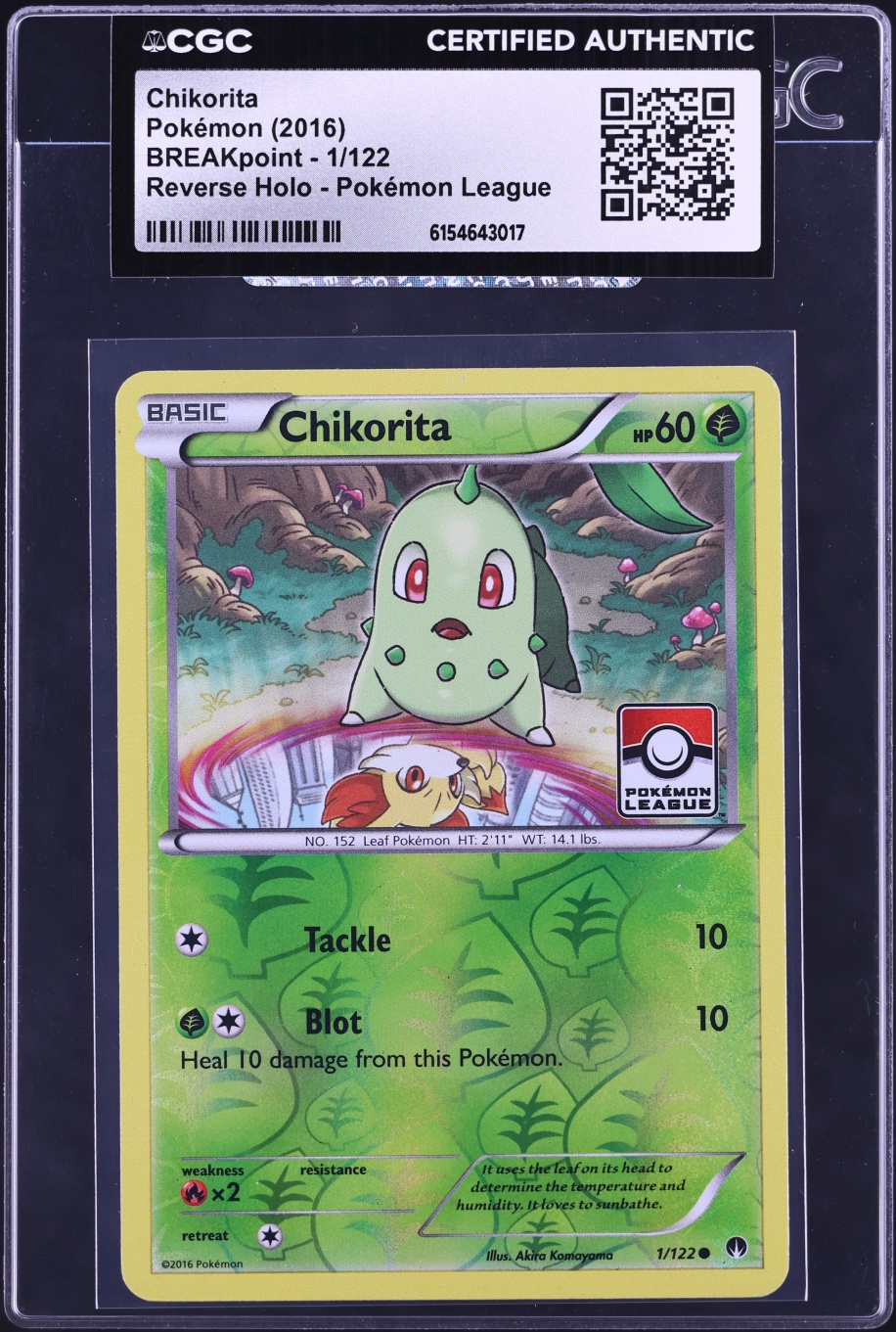 2016 Pokemon XY BREAKpoint Reverse Holo League Chikorita #1 CGC AUTH