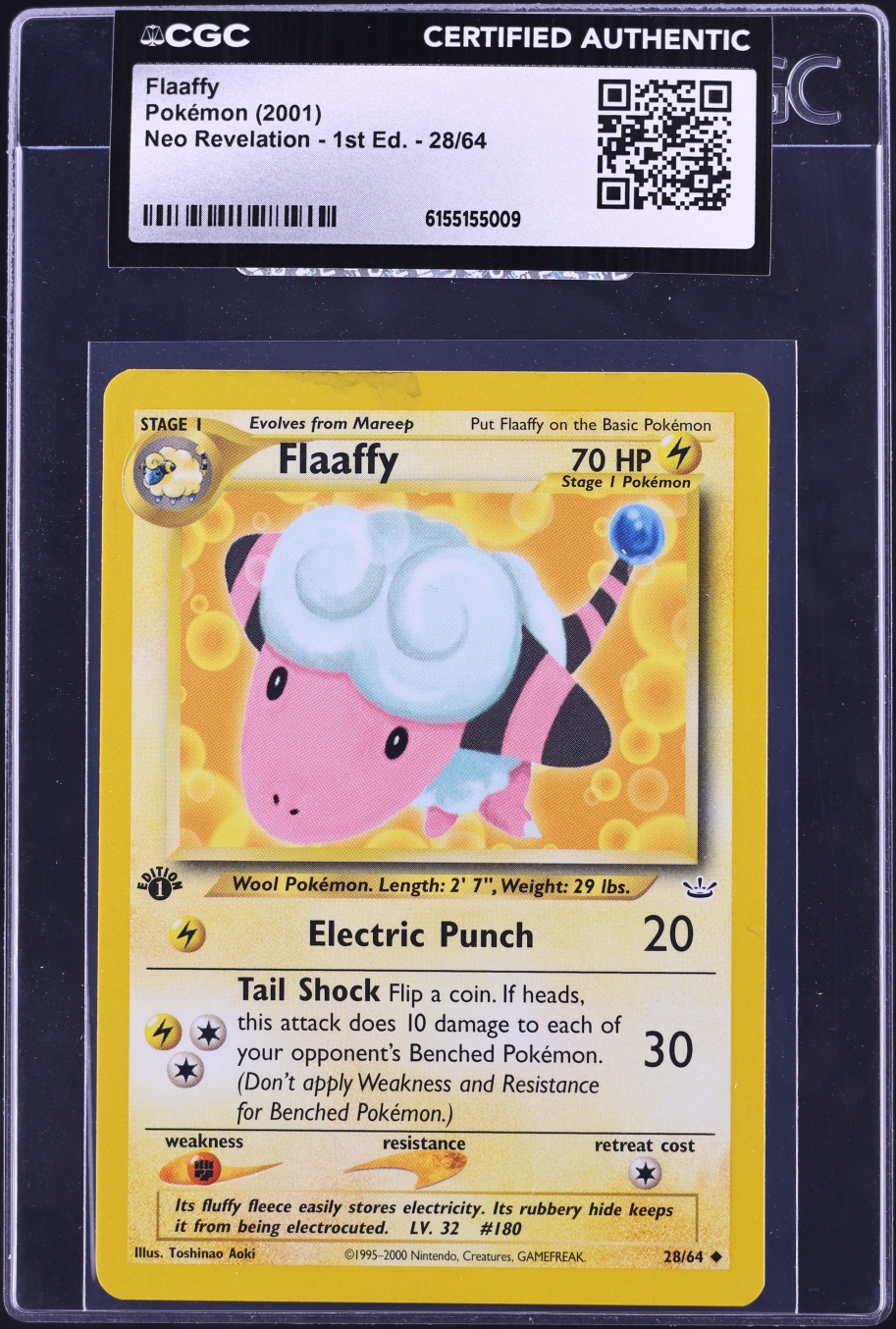 2001 Pokemon Neo Revelation 1st Edition Flaaffy #28 CGC AUTH
