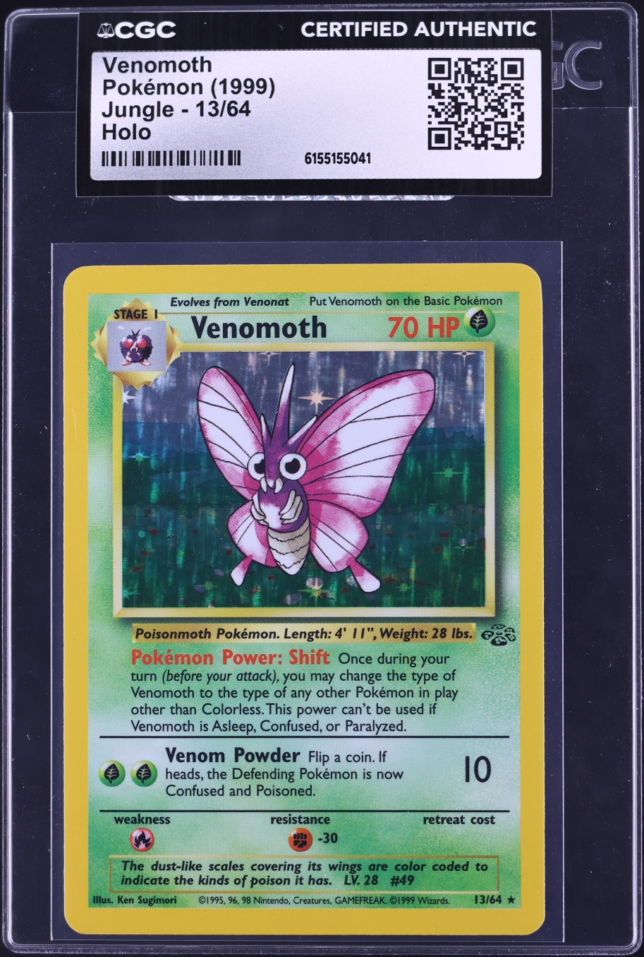 1999 Pokemon Jungle Holo Venomoth #13 CGC AUTH