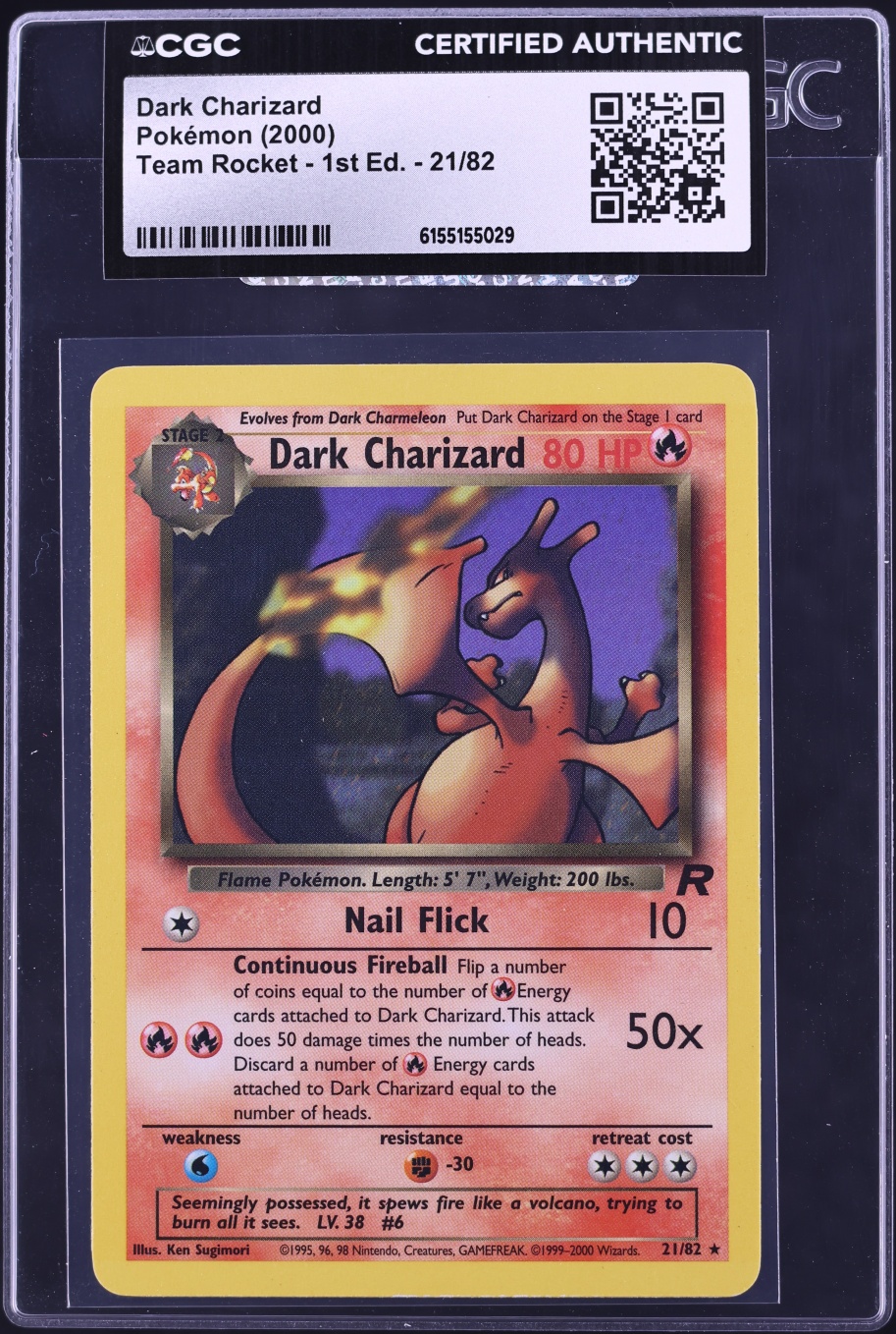 2000 Pokemon Team Rocket 1st Edition Dark Charizard #21 CGC AUTH
