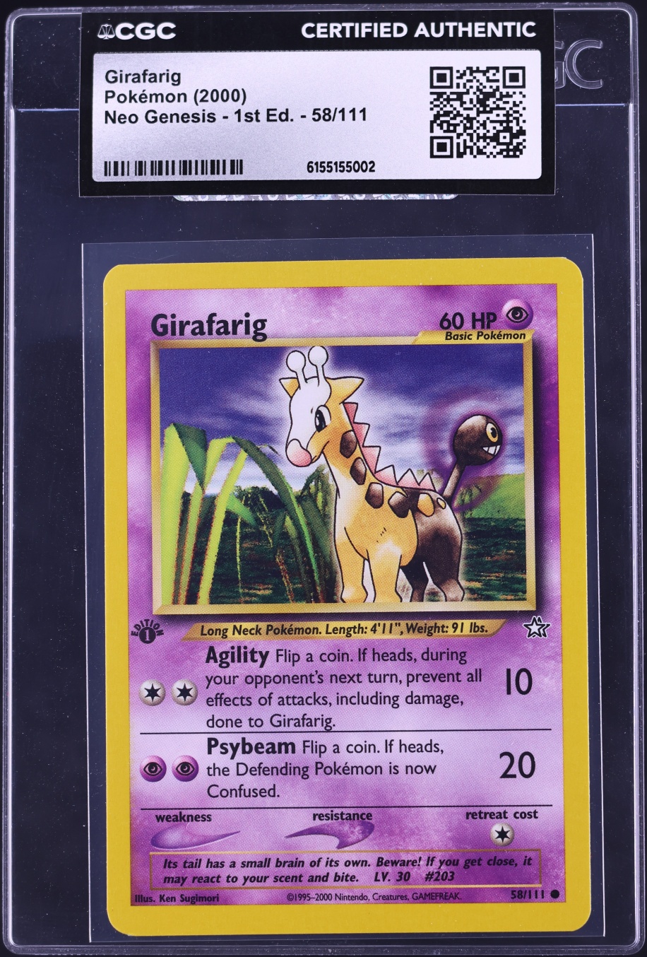 2000 Pokemon Neo Genesis 1st Edition Girafarig #58 CGC AUTH