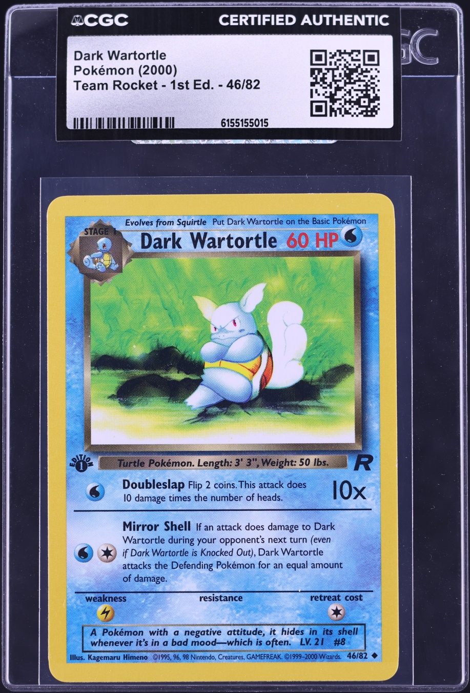 2000 Pokemon Team Rocket 1st Edition Dark Wartortle #46 CGC AUTH