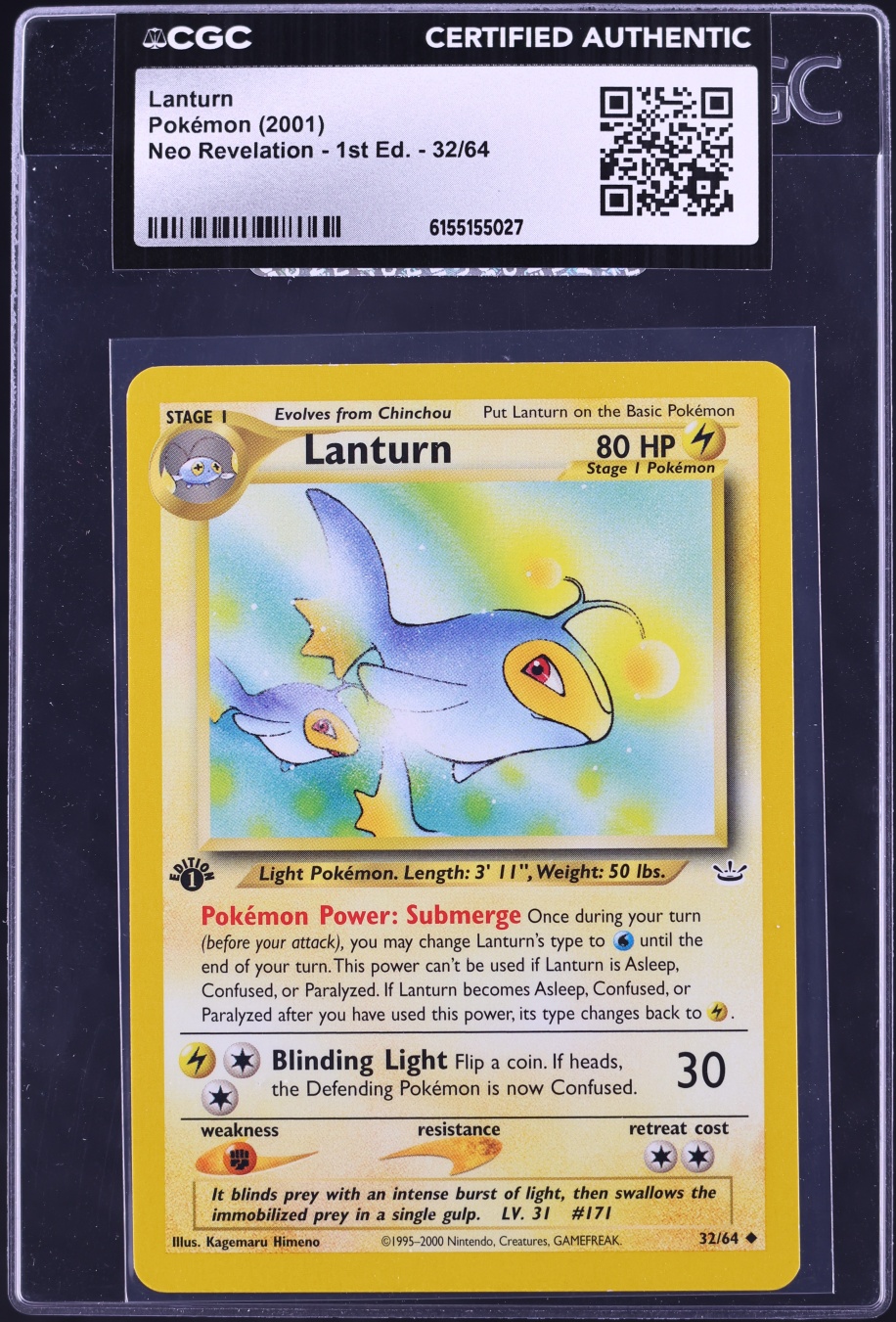 2001 Pokemon Neo Revelation 1st Edition Lanturn #32 CGC AUTH