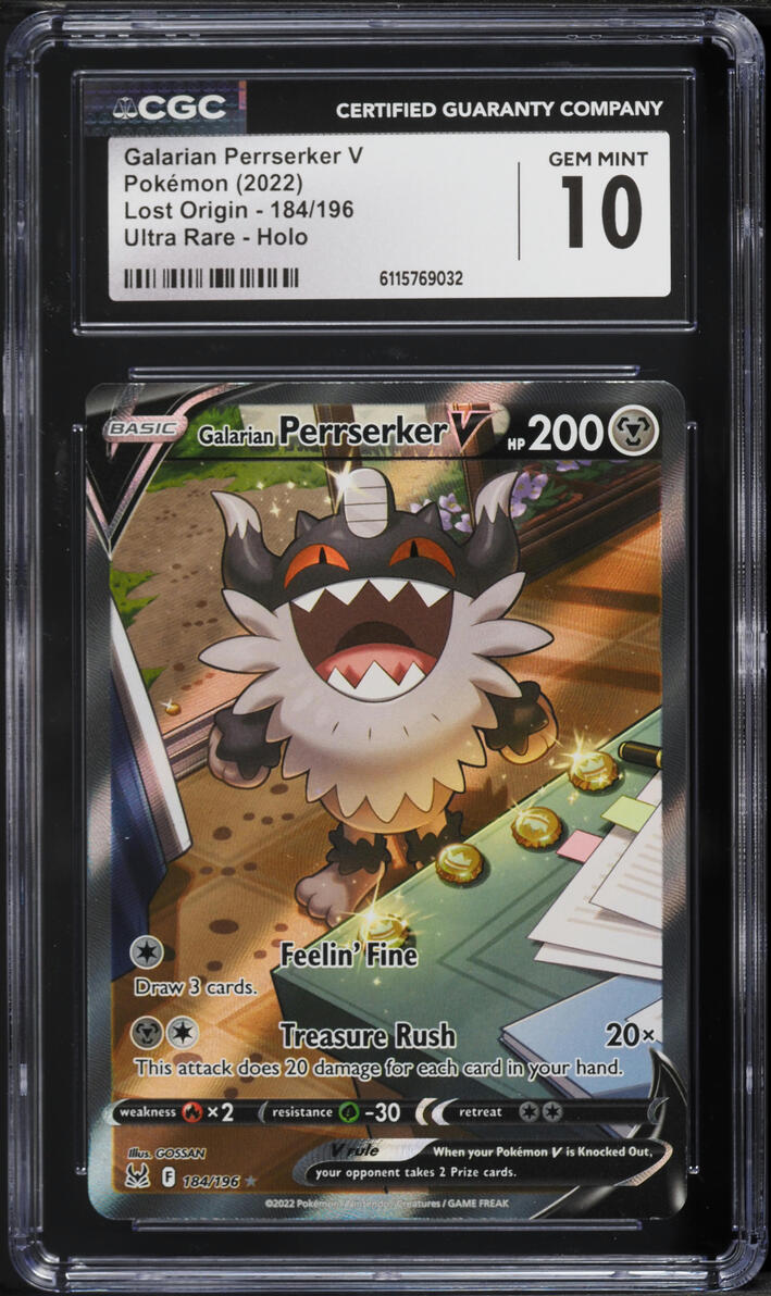 2022 Pokemon Sword & Shield Lost Origin Full Art Galarian Perrserker V #184 CGC 10 GEM MINT