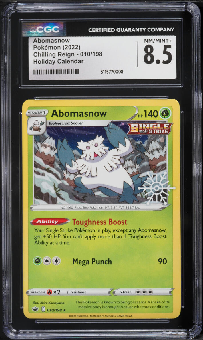2022 Pokemon Sword & Shield Chilling Reign Holiday Calendar Abomasnow #010 CGC 8.5 NM-MT+