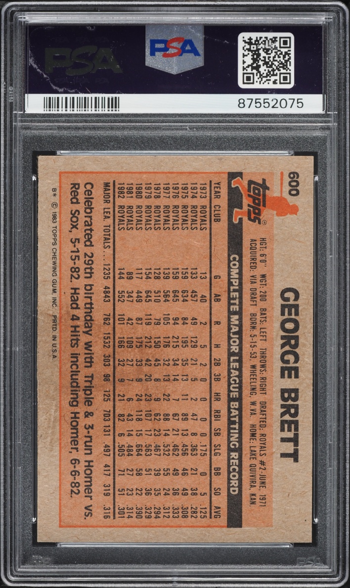 1983 Topps George Brett #600 PSA 10 GEM MINT