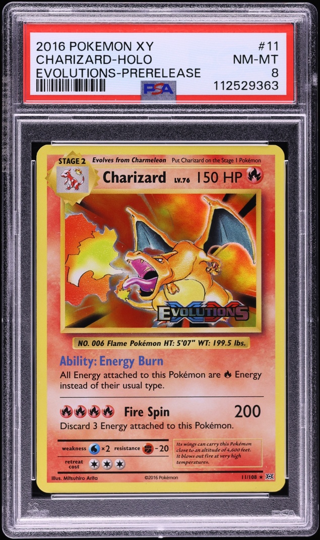 2016 Pokemon XY Evolutions Prerelease Holo Charizard #11 PSA 8 NM-MT