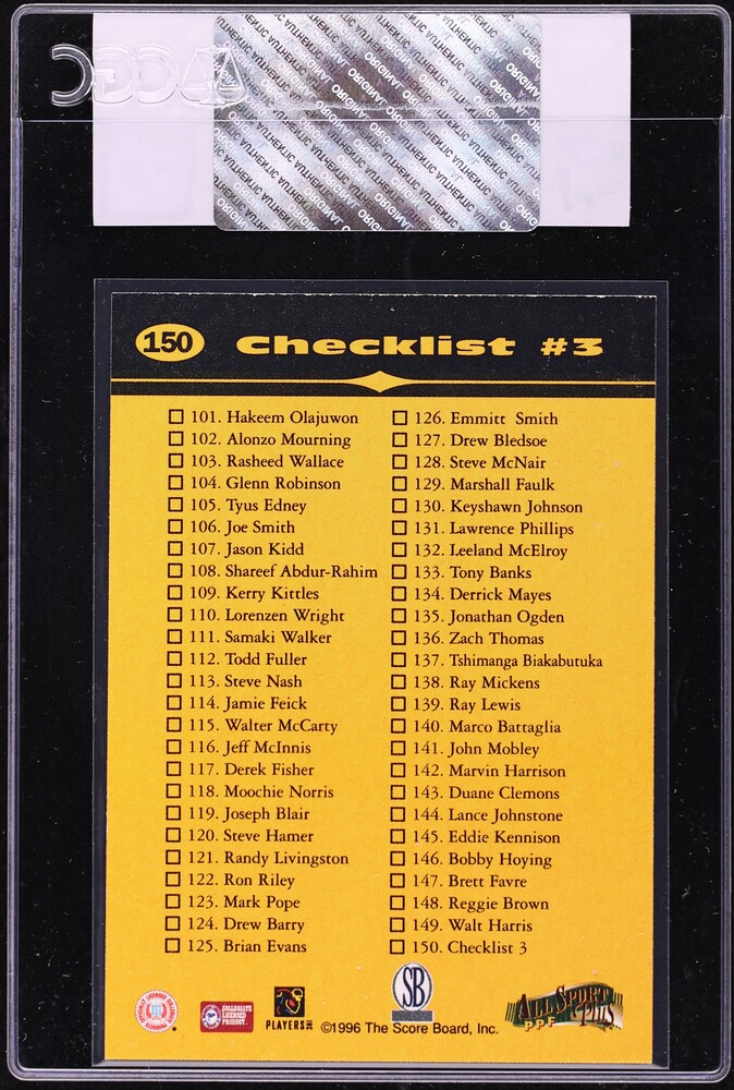 1996 Score Board All Sport PPF Checklist Kobe Bryant ROOKIE #150 CGC AUTH