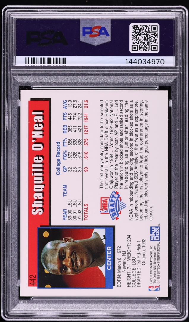 1992 Hoops Shaquille O'Neal ROOKIE #442 PSA 6 EXMT