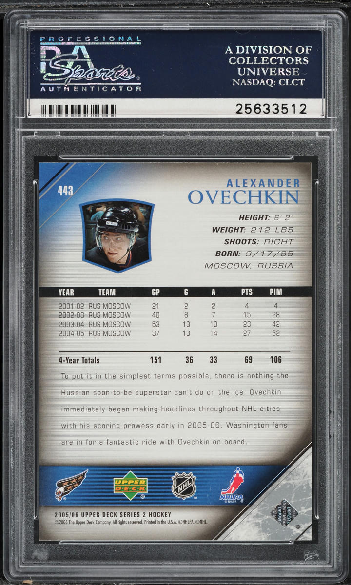 2005 Upper Deck Young Guns Alexander Ovechkin ROOKIE #443 PSA 10 GEM MINT
