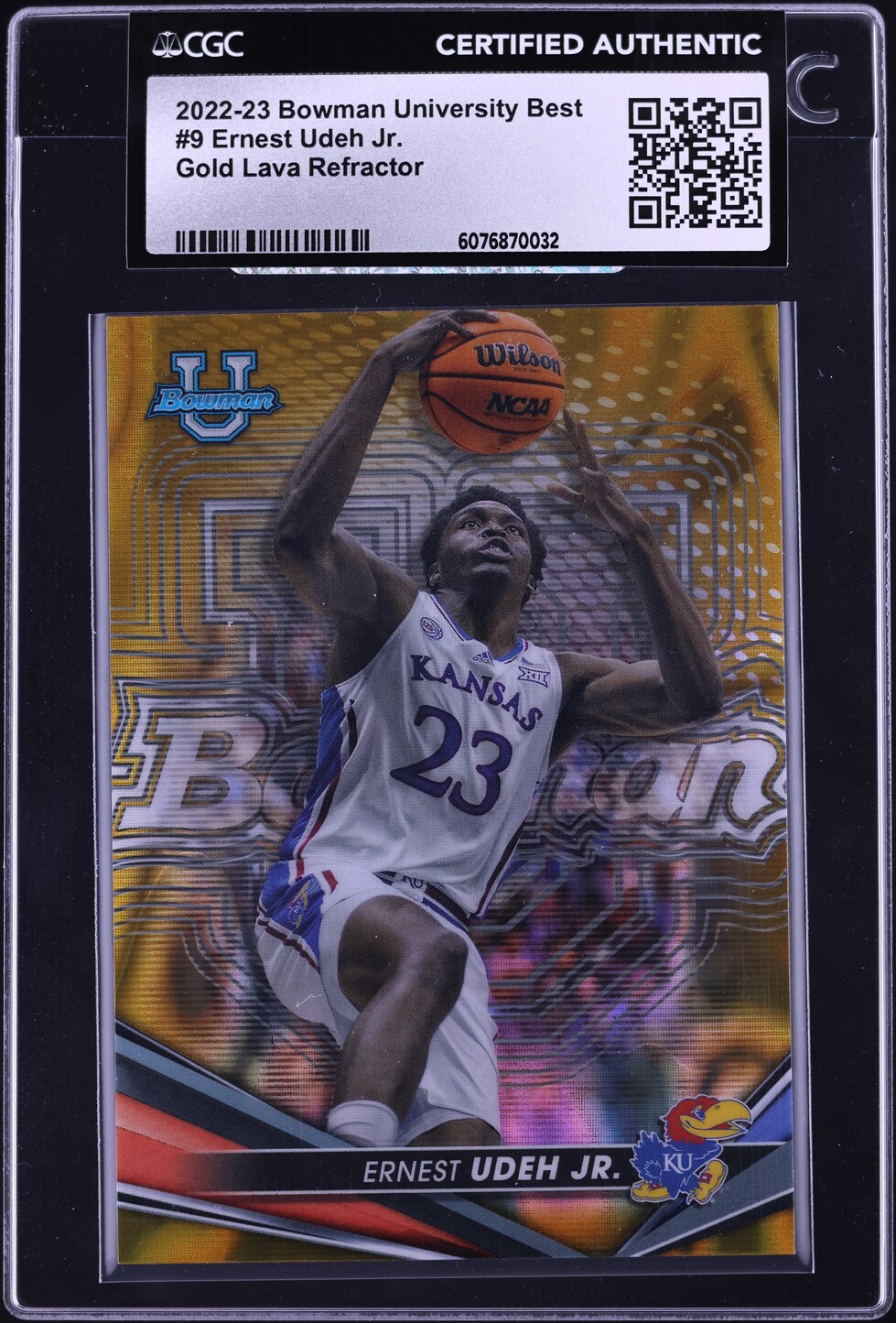 2022 Bowman University Best Gold Lava Refractor Ernest Udeh Jr. ROOKIE /75 #9 CGC AUTH