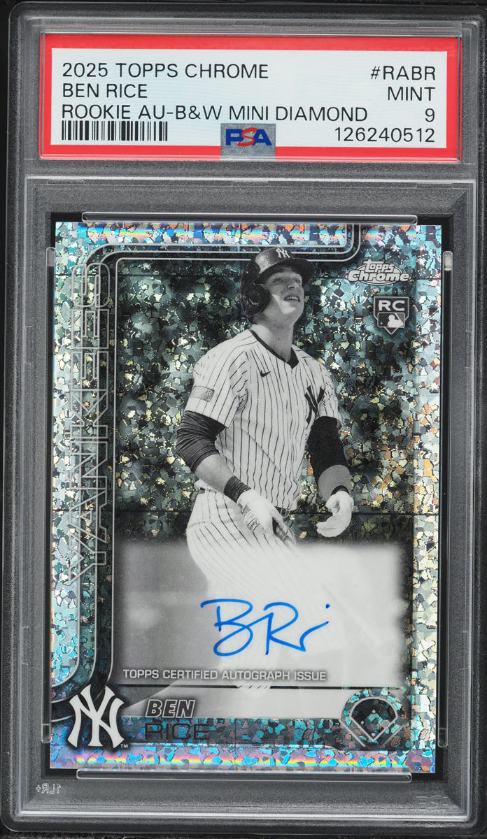 2025 Topps Chrome Black & White Mini Diamond Refractor Ben Rice ROOKIE AUTO #RABR PSA 9 MINT