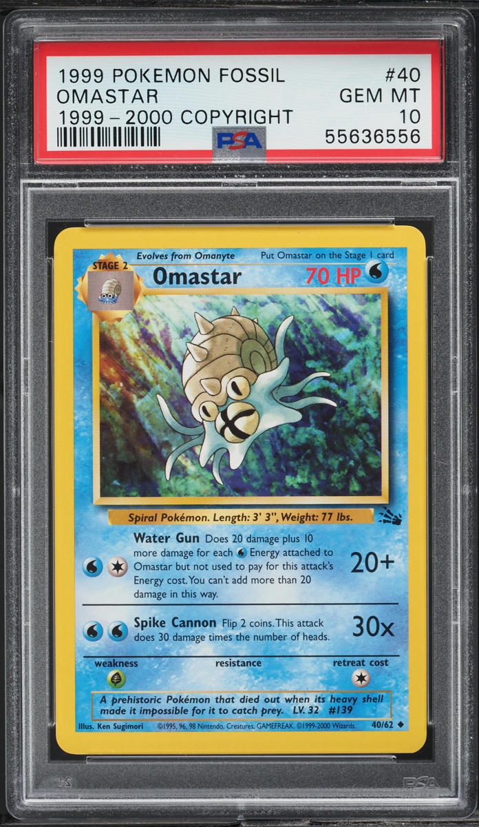 1999 Pokemon Fossil '99-00 Copyright Omastar #40 PSA 10 GEM MINT