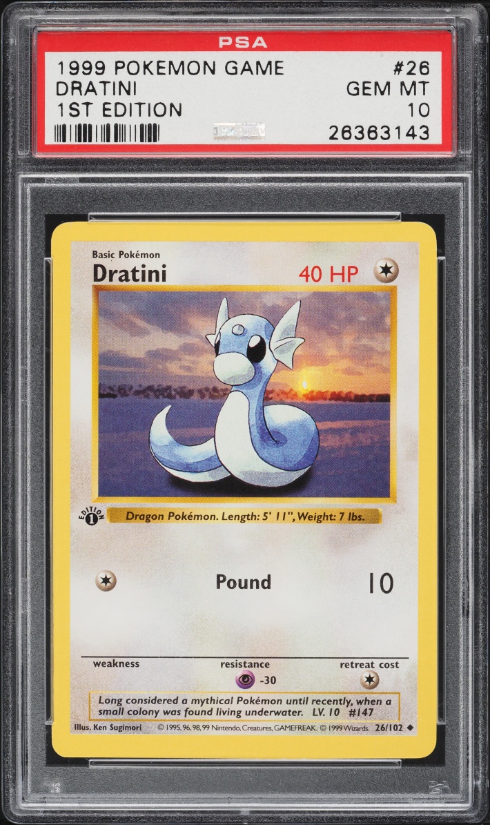 1999 Pokemon Base Set Shadowless 1st Edition Dratini #26 PSA 10 GEM MINT