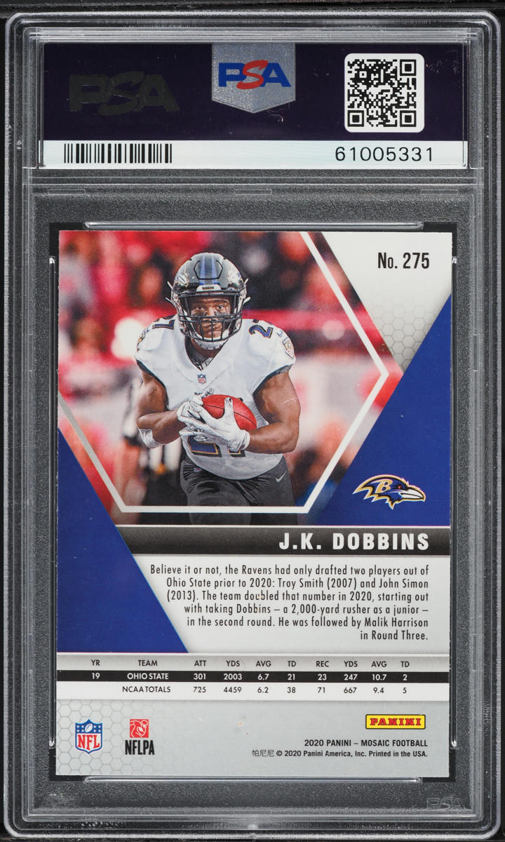 2020 Panini Mosaic J.K. Dobbins ROOKIE #275 PSA 10 GEM MINT