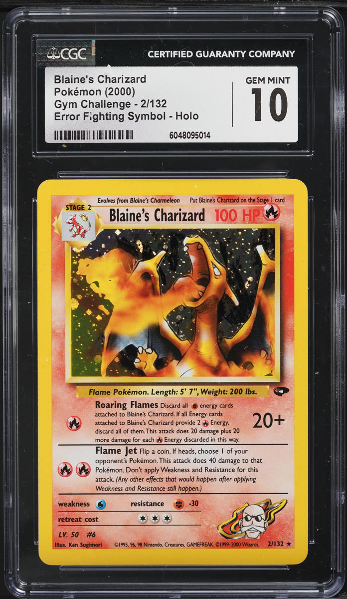 2000 Pokemon Gym Challenge Error Fighting Symbol Holo Blaine's Charizard CGC 10