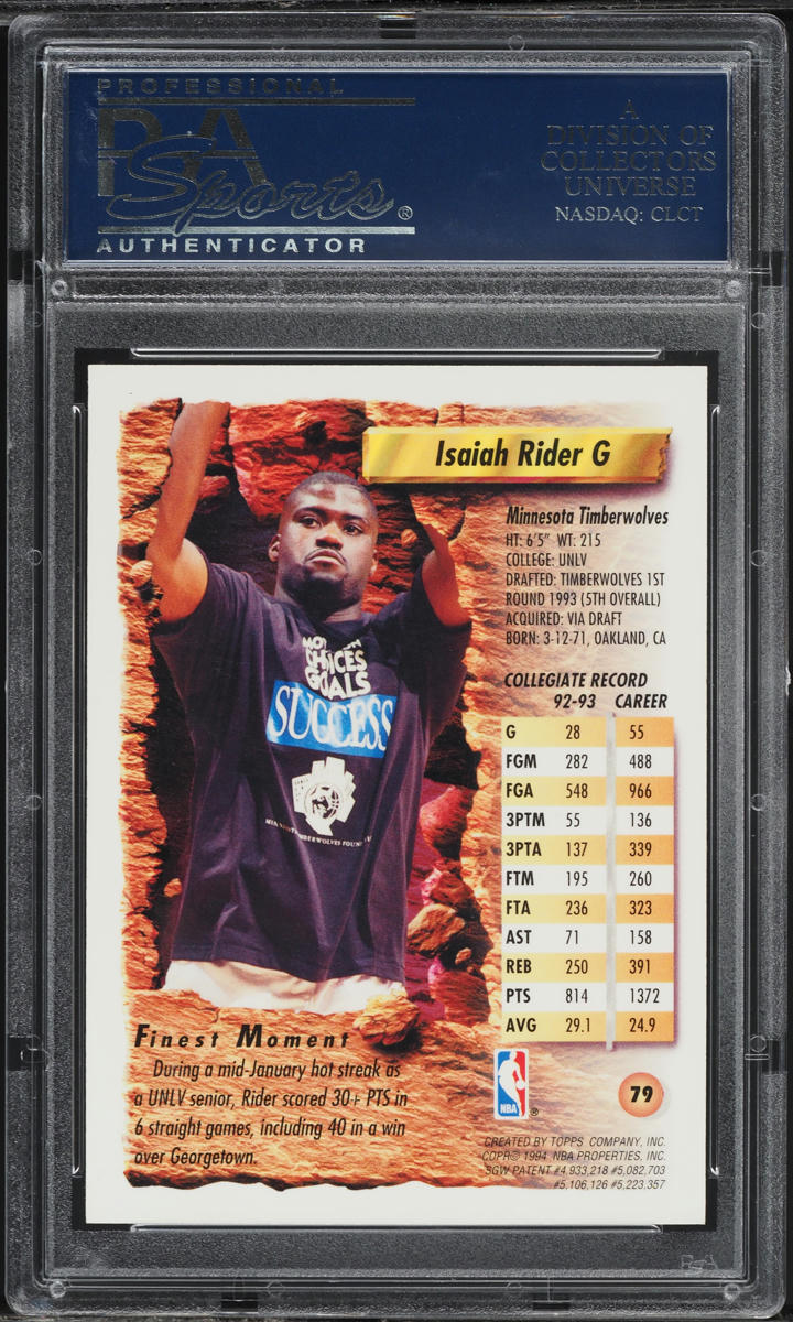 1993 Finest Refractor Isaiah Rider ROOKIE #79 PSA 10 GEM MINT