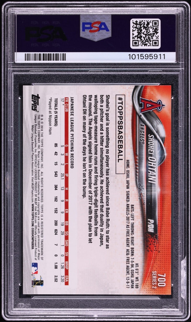 2018 Topps Pitching Shohei Ohtani ROOKIE #700 PSA 9 MINT