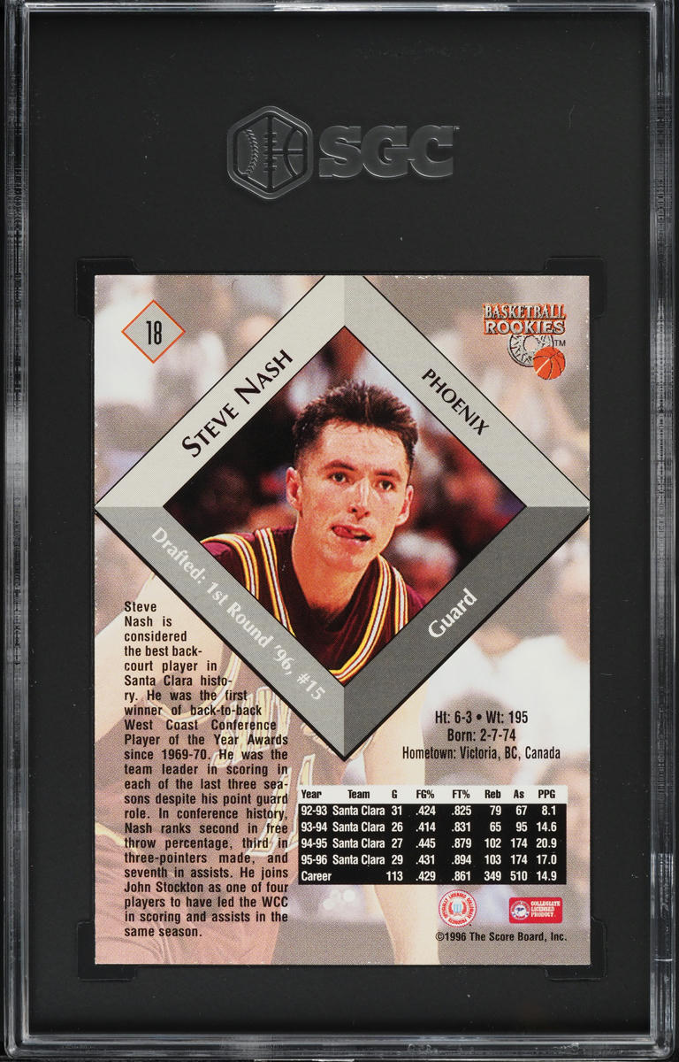 1996 Score Board Basketball Steve Nash ROOKIE #18 SGC 8.5 NM-MT+