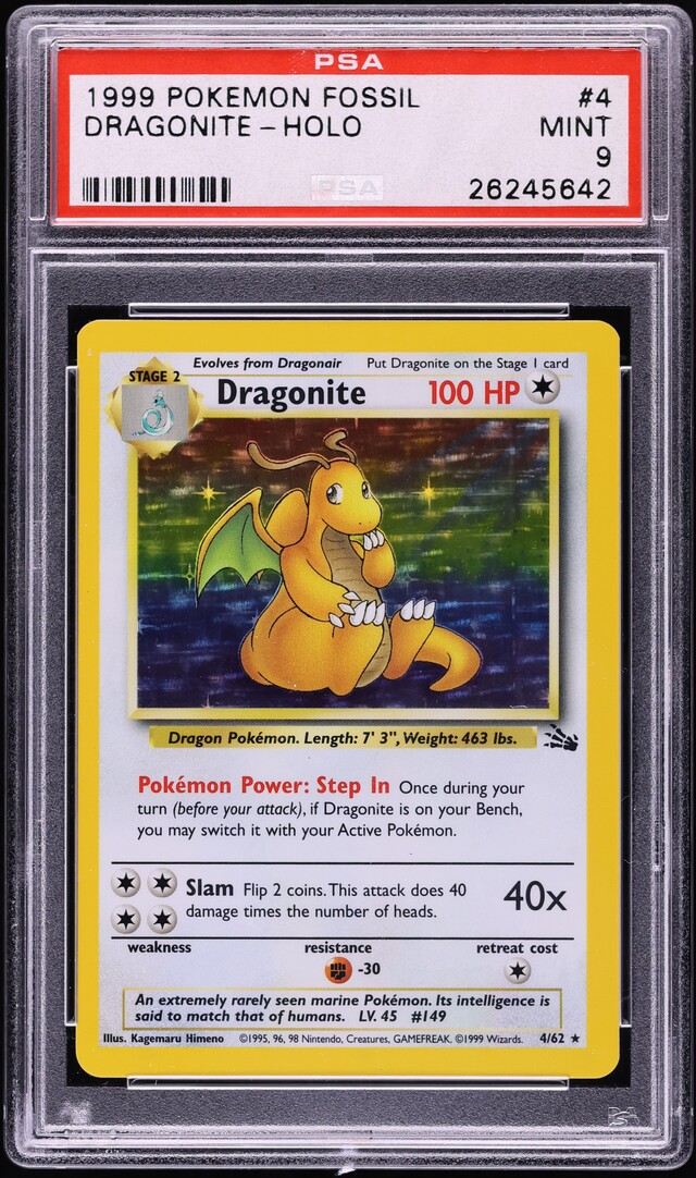 1999 Pokemon Fossil Holo Dragonite #4 PSA 9 MINT