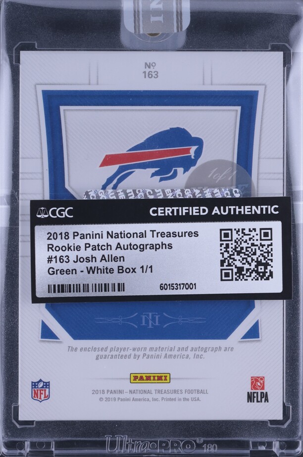2018 National Treasures White Box Josh Allen ROOKIE PATCH AUTO 1/1 #163 CGC AUTH