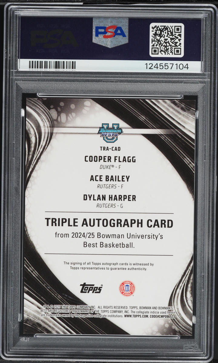 2024 Bowman U Best Triple Cooper Flagg Ace Bailey Dylan Harper ROOKIE AUTO DNA 9 /25 PSA 10 GEM
