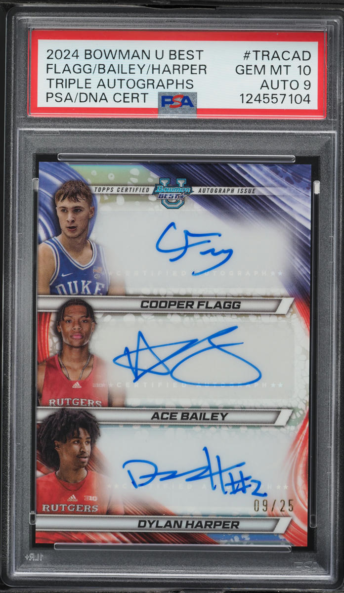 2024 Bowman U Best Triple Cooper Flagg Ace Bailey Dylan Harper ROOKIE AUTO DNA 9 /25 PSA 10 GEM