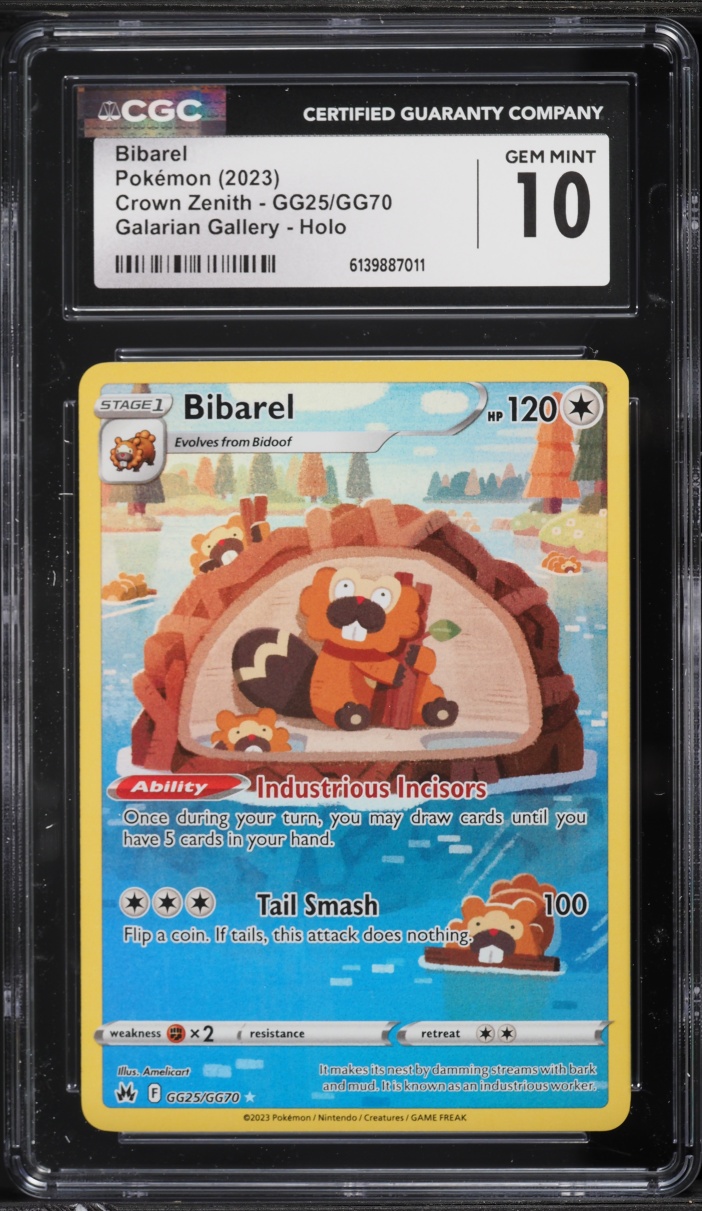 2023 Pokemon Sword & Shield Crown Zenith Galarian Full Art Bibarel #GG25 CGC 10 GEM MINT