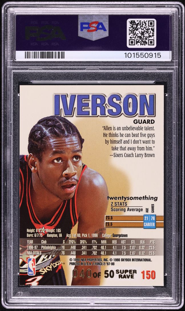 1997 Skybox Z-Force Super Rave Allen Iverson /50 #150 PSA 9 MINT