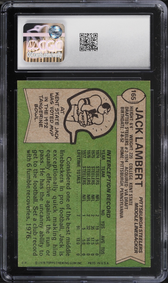 1978 Topps Football Jack Lambert #165 CGC 6.5 EXMT+