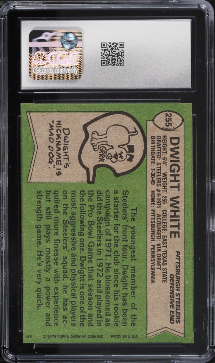 1978 Topps Football Dwight White #255 CGC 7 NRMT