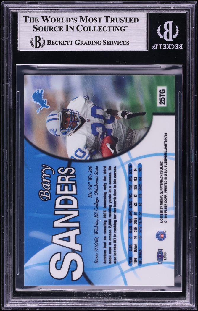 1998 Fleer Brilliants 24-Karat Gold Barry Sanders MISSING SERIAL NUMBER #25TG BGS 7.5 NRMT+