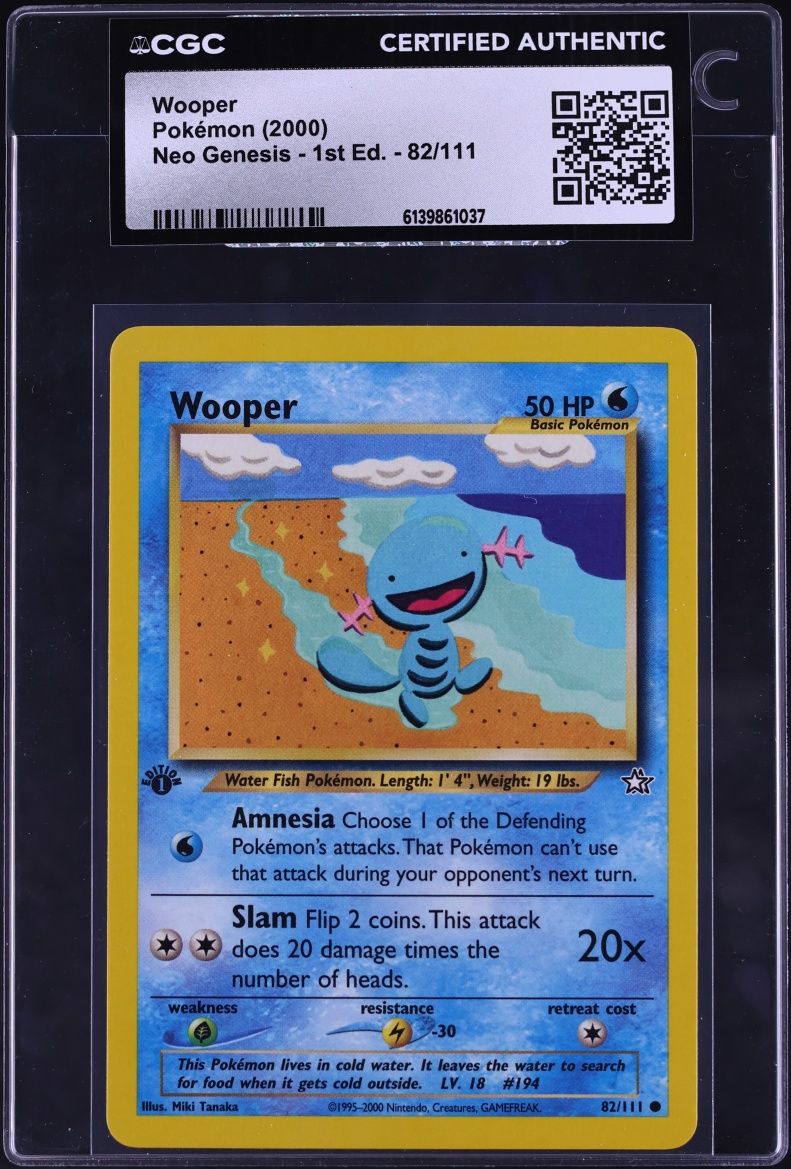 2000 Pokemon Neo Genesis 1st Edition Wooper #82 CGC AUTH