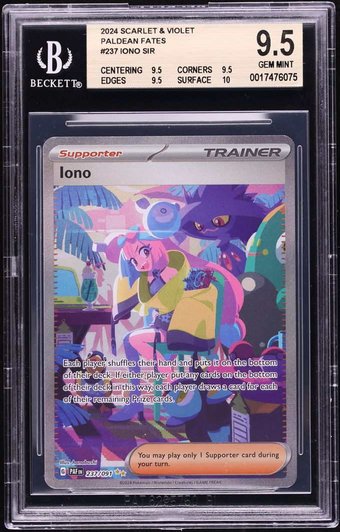 2024 Pokemon Scarlet & Violet Paldean Fates SIR Iono #237 BGS 9.5 GEM MINT