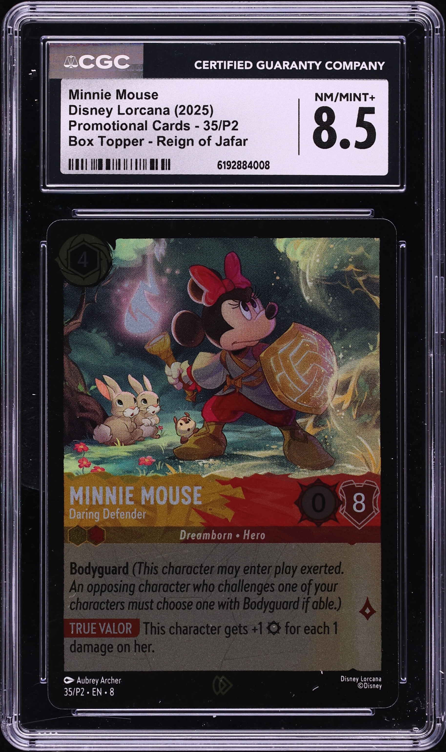 2025 Disney Lorcana Promo Reign Of Jafar Box Topper Minnie Mouse Daring Defender #35 CGC 8.5