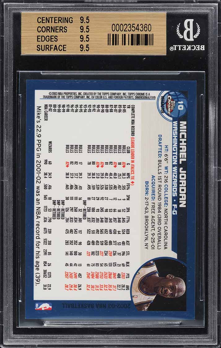 2002 Topps Chrome Refractor Michael Jordan #10 BGS 9.5 GEM MINT