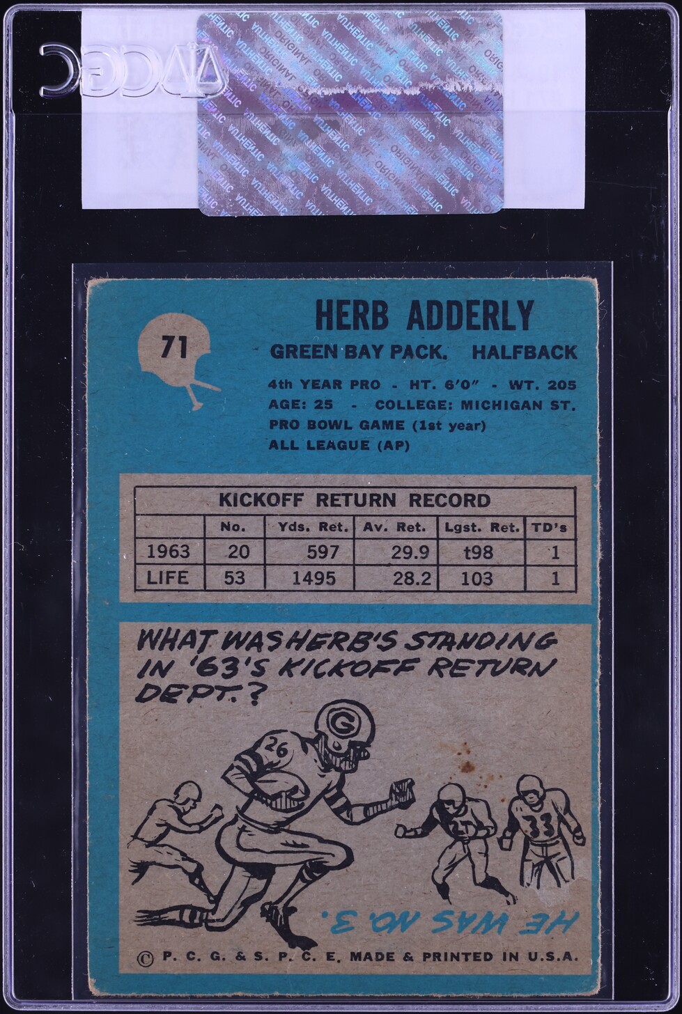1964 Philadelphia Herb Adderley ROOKIE #71 CGC AUTH