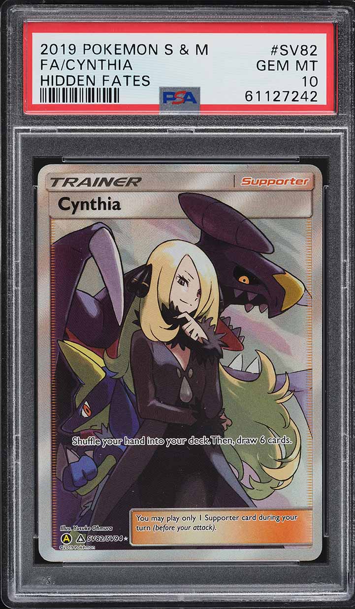 2019 Pokemon Sun & Moon Hidden Fates Full Art Cynthia #SV82 PSA 10