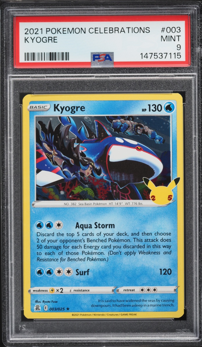 2021 Pokemon Sword & Shield Celebrations Holo Kyogre #3 PSA 9 MINT