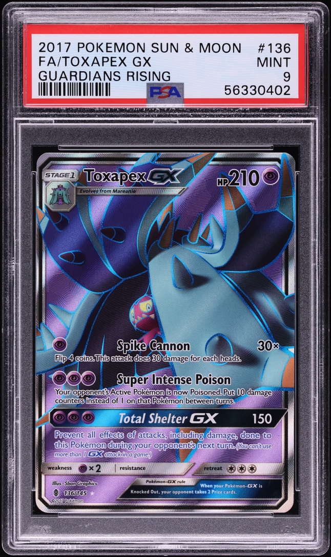 2017 Pokemon Sun & Moon Guardians Rising Toxapex GX #136 PSA 9 MINT