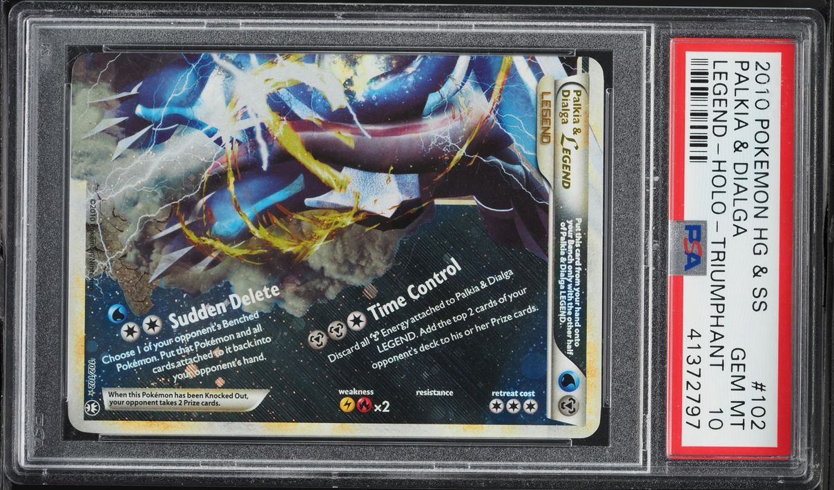2010 Pokemon HeartGold & SoulSilver Triumphant Holo Palkia & Dialga Legend #102 PSA 10 GEM MINT