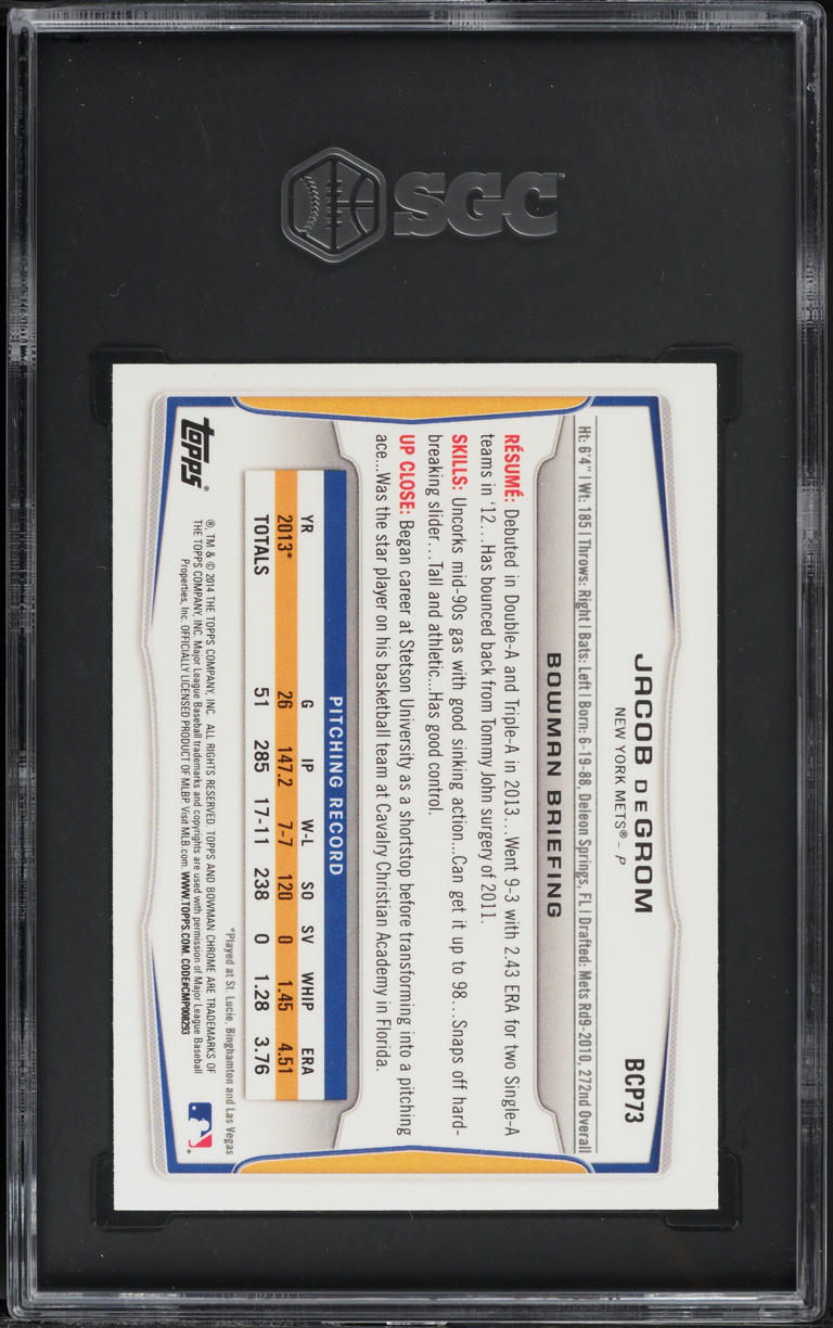 2014 Bowman Chrome Jacob Degrom PROSPECT #BCP73 SGC 9.5 MINT+