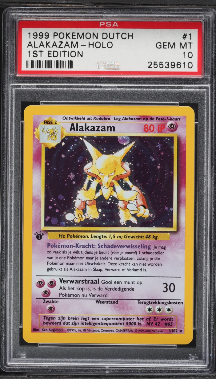 1999 Pokemon Dutch Base Set 1st Edition Holo Alakazam #1 PSA 10 GEM MINT