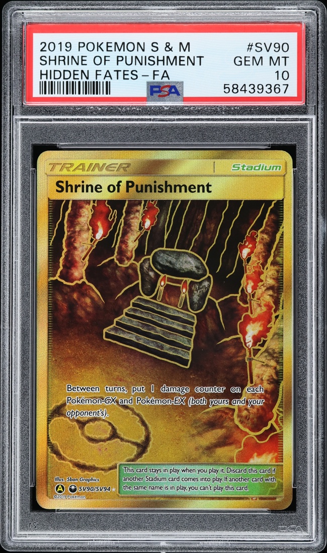 2019 Pokemon Sun & Moon Hidden Fates Gold Rare Shrine Of Punishment #SV90 PSA 10 GEM MINT