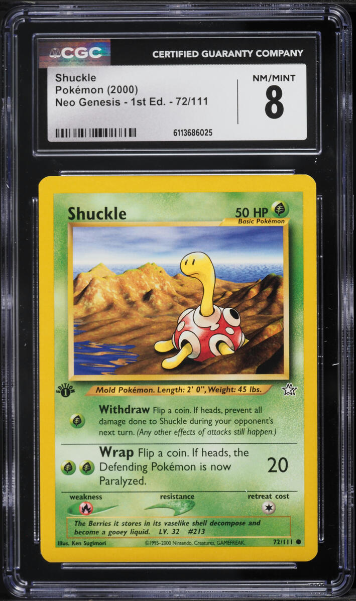 2000 Pokemon Neo Genesis 1st Edition Shuckle #72 CGC 8 NM-MT