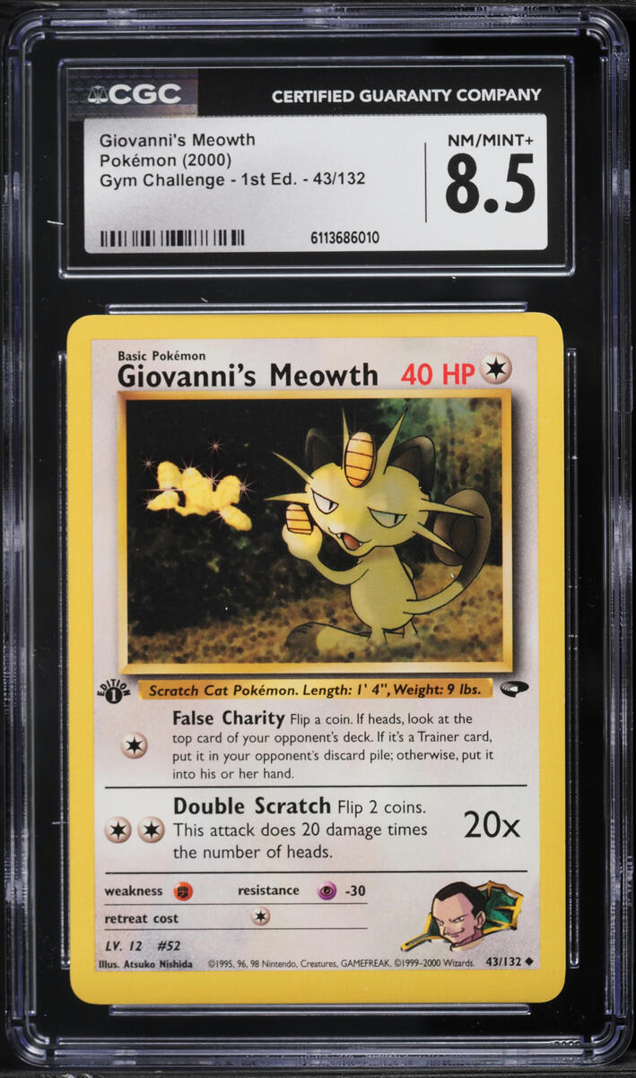 2000 Pokemon Gym Challenge 1st Edition Giovanni's Meowth #43 CGC 8.5 NM-MT+