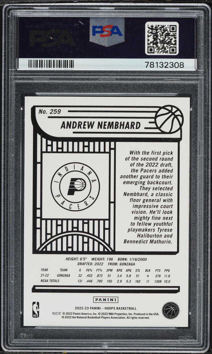 2022 Hoops Andrew Nembhard ROOKIE #259 PSA 9 MINT