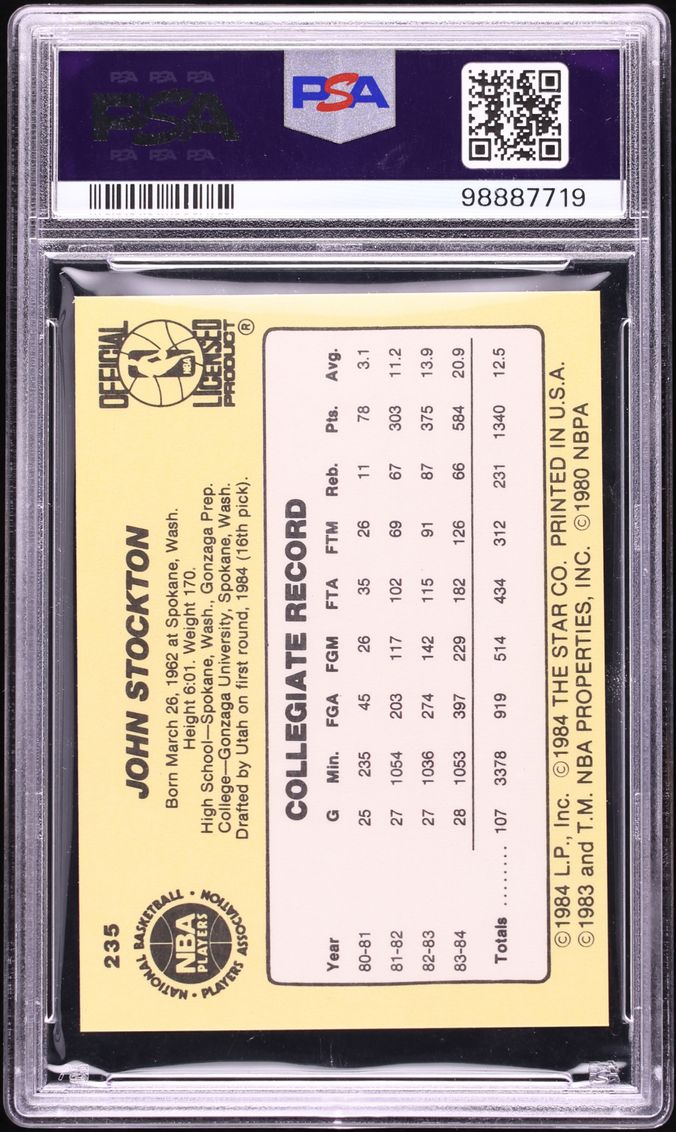 1984 Star Basketball John Stockton ROOKIE #235 PSA 8.5 NM-MT+