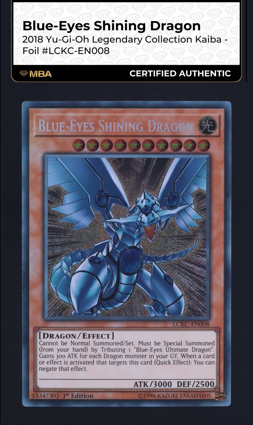 Blue Eyes White Dragon Holo Yu-Gi-Oh Blue-Eyes Shining Dragon Card - 1st  Edition Near Mint (NM) Collectible Blue Eyes Shining Dragon