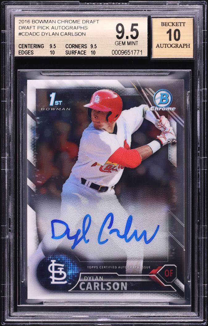 2016 Bowman Chrome Draft Pick Dylan Carlson PROSPECT AUTO #CDA-DC BGS 9.5 GEM